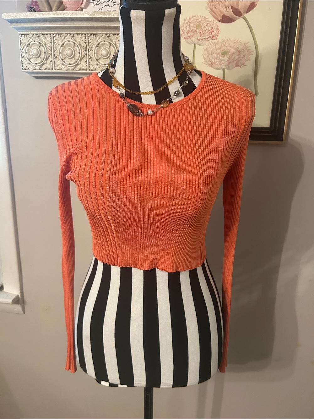Ronny Kobo Collection Orange Ribbed Long-Sleeve Crop Dress